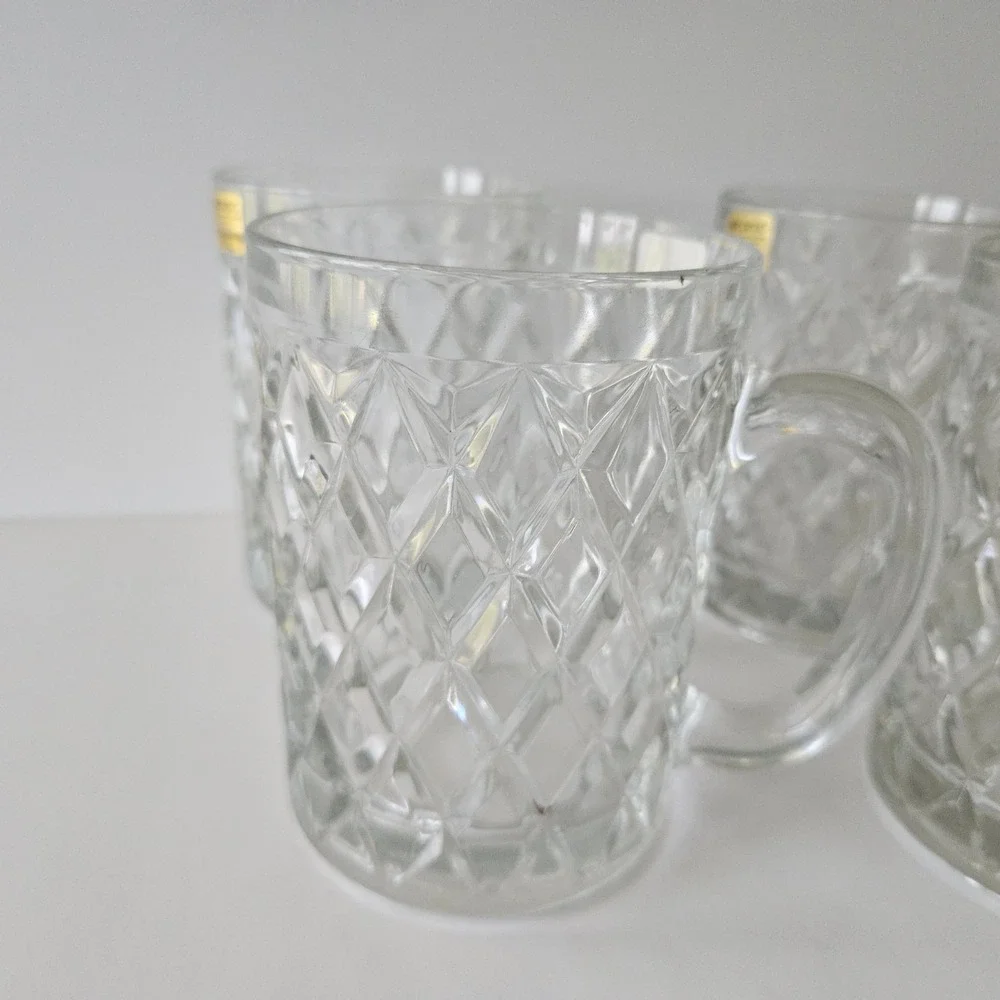 Vtg Paul Sebastian Arcoroc Crystal Glasses 12oz SET OF 4 Tempered Cut Coffee Tea